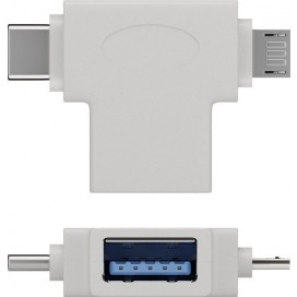 Adattatore a T USB tipo A, Micro-B e USB-C Bianco