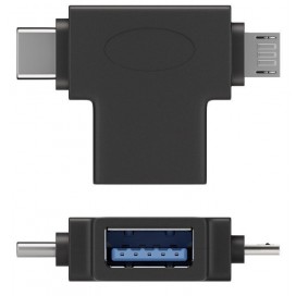 Adattatore a T USB tipo A, Micro-B e USB-C Nero